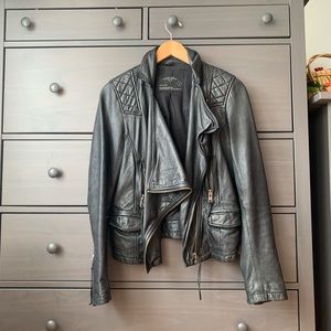 Allsaints leather jacket black Sz 4 (b36)